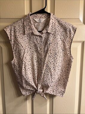 Sleeveless Tie-Front Dot Print Top - Cream